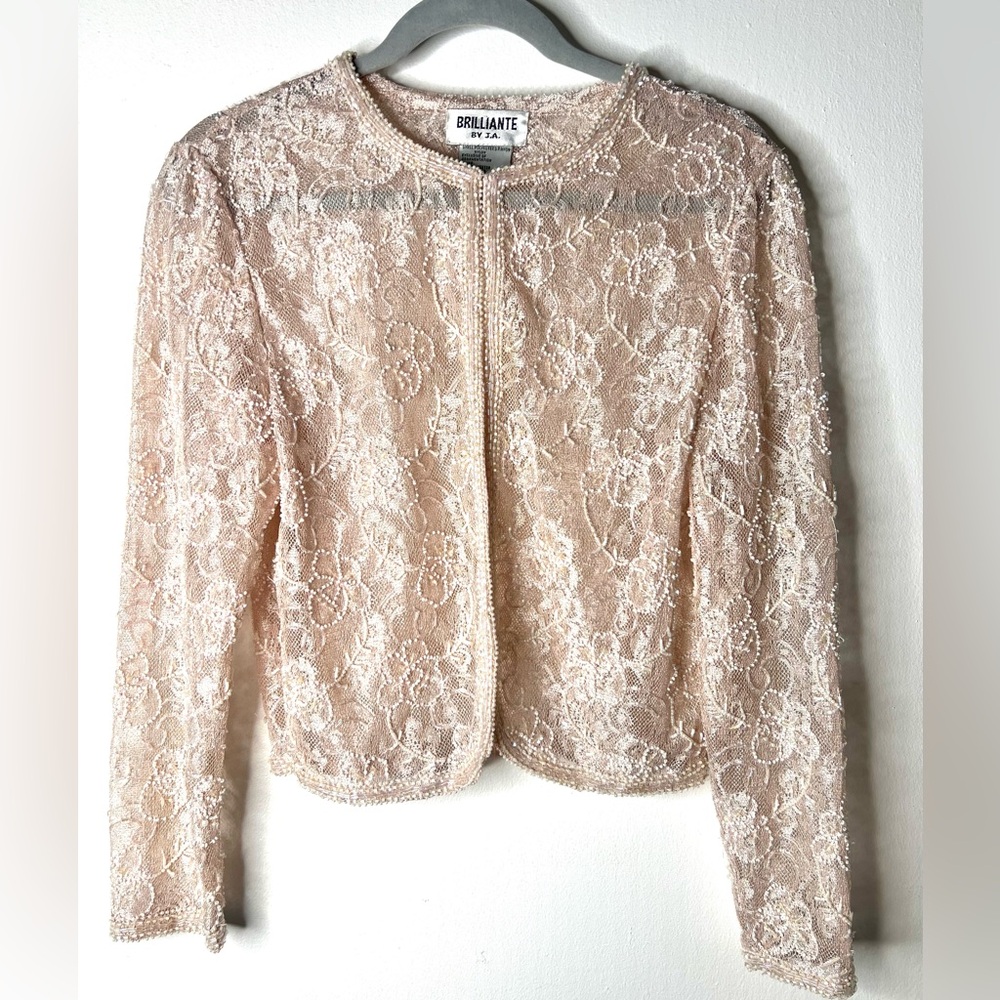Vintage Brilliante by JA Sequins Beaded Jacket Sheer Evening Party SZ M EUC